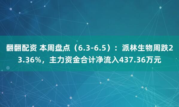 翻翻配资 本周盘点(6.3-6.5):派林生物周跌23.36%,主力资金合计净流入437.36万元